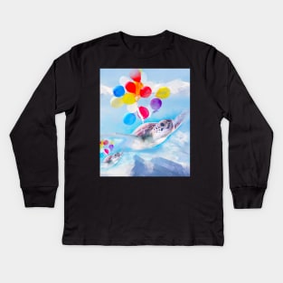 Cute Turtle Flying With Balloons Kids Long Sleeve T-Shirt